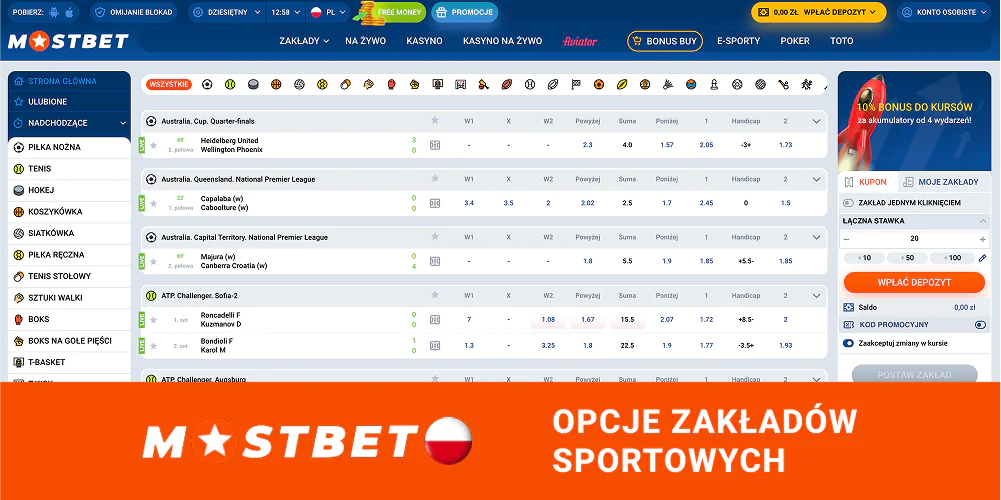 Zakłady sportowe w Mostbet Polska