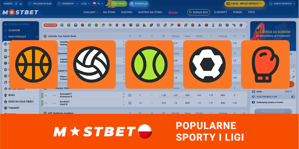 Popular sports categories on Mostbet