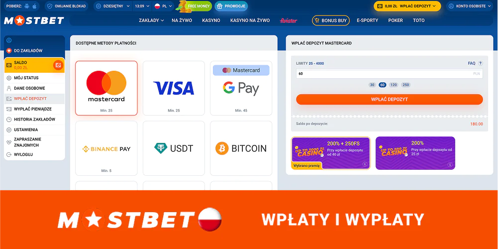 Płatności Mostbet są niezawodne i oferują możliwość dokonywania transakcji w walucie PLN